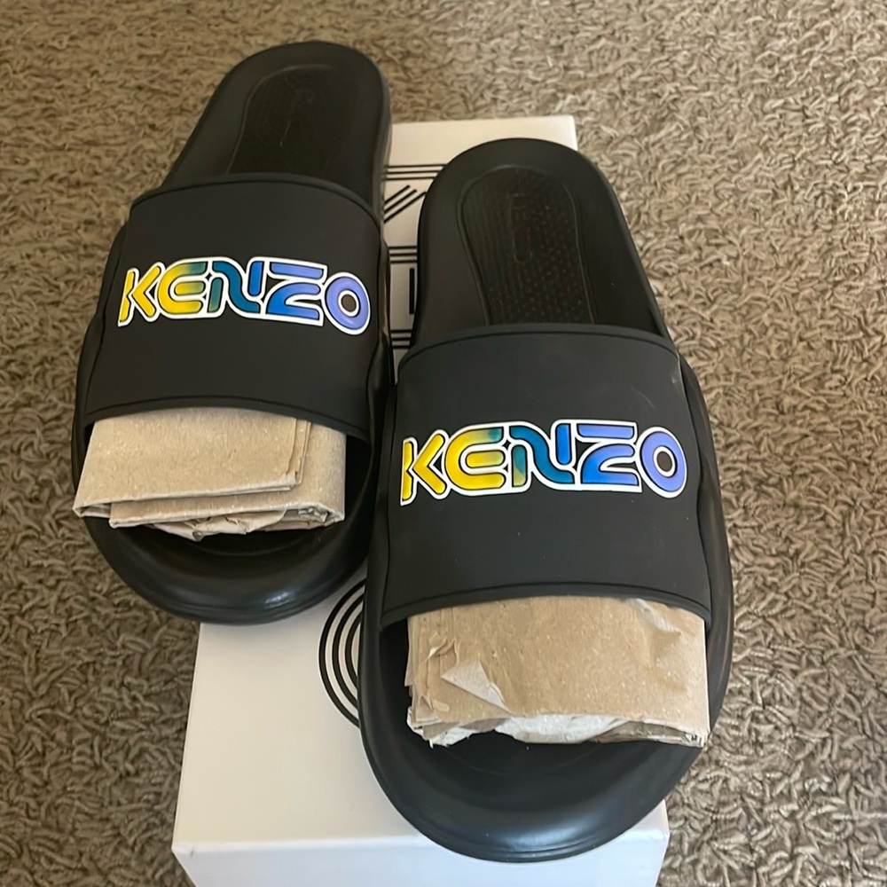 KENZO Pool Mules Logo Black Kenzo Men Sandals. Size 9.5